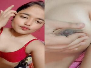 qorno Sexy teen girl Instagran Reel in red bra nude boobs show selfie mms